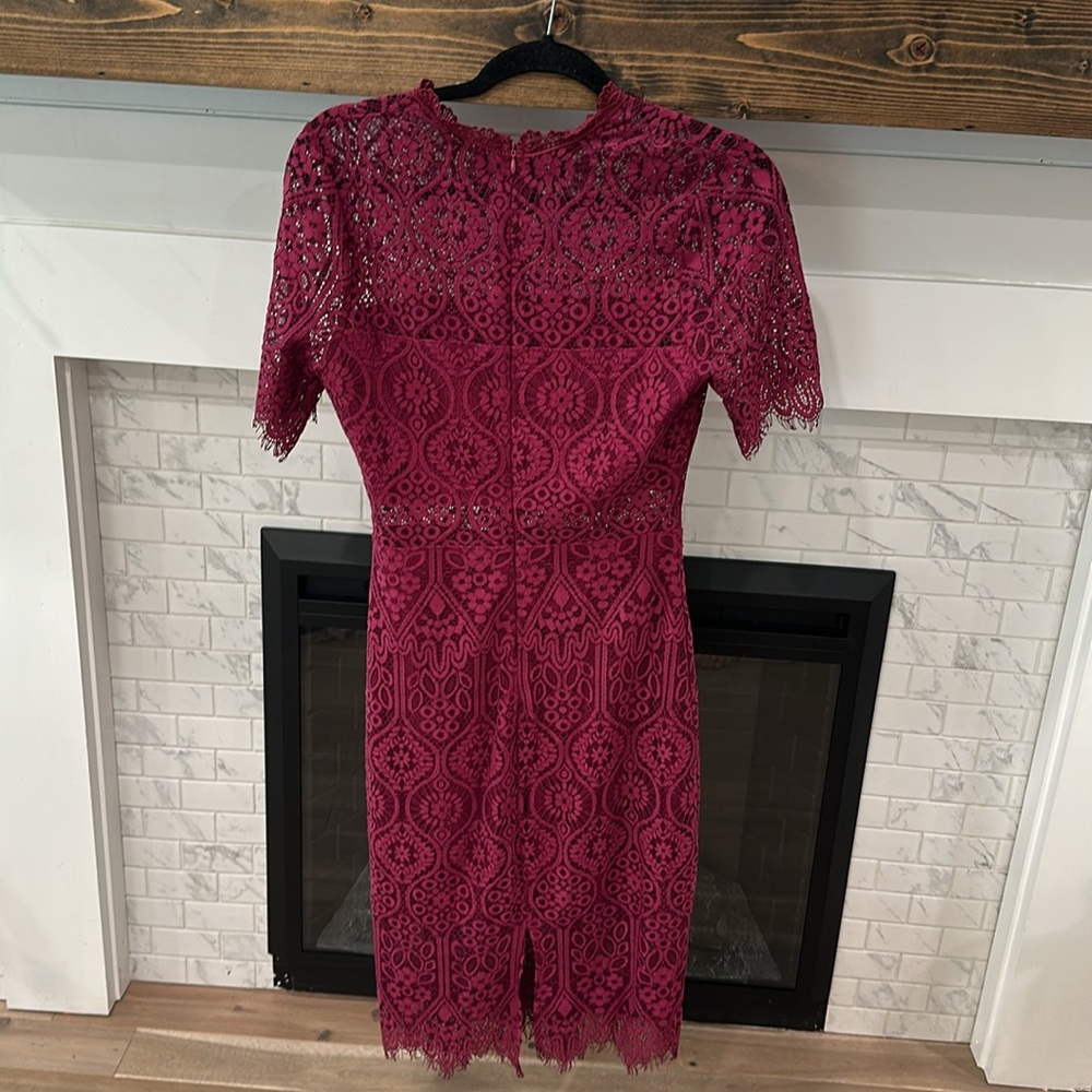 Lulus Remarkable Burgundy Sheer Lace Short Sleeve Dress 2 for $20 - Picture 4 of 4